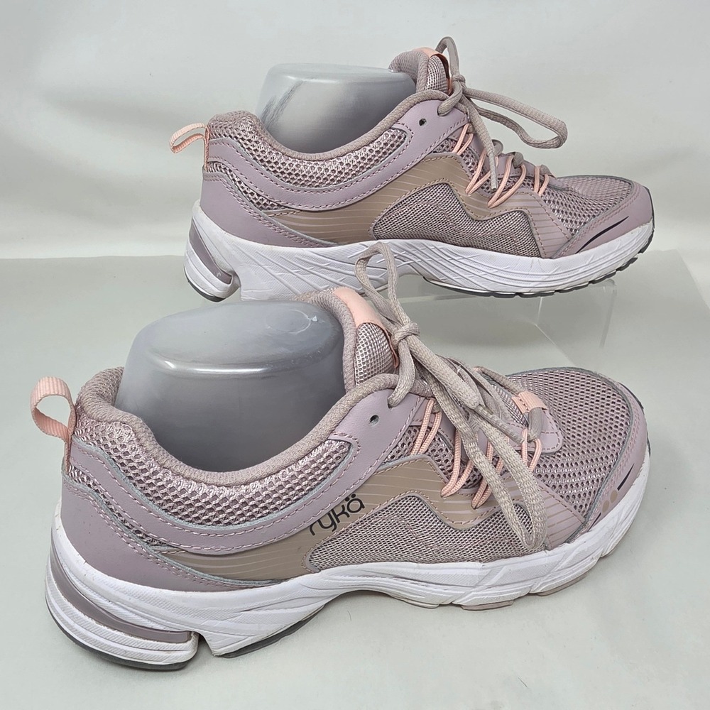 Ryka Instinct Walking Shoes Womens 8M Purple Tan Mesh Leather Sneakers Good